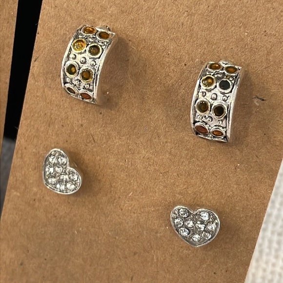 💐5/25 3 pair natural shell dangle drop heart stud half hoop colorful rhinestone - Picture 3 of 7